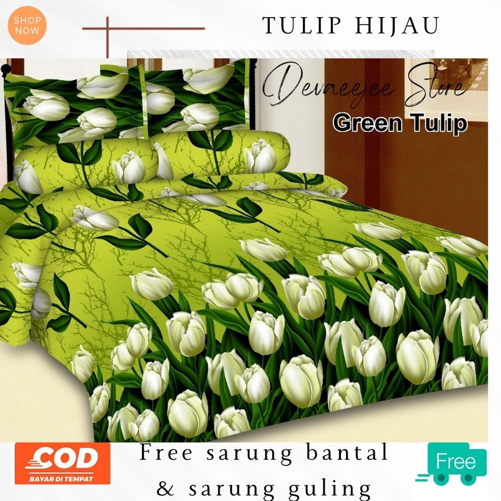 Seprei set sarung bantal 4 sarung guling 2 motif bunga BESTSELLER ukuran 160x200 tinggi 20cm