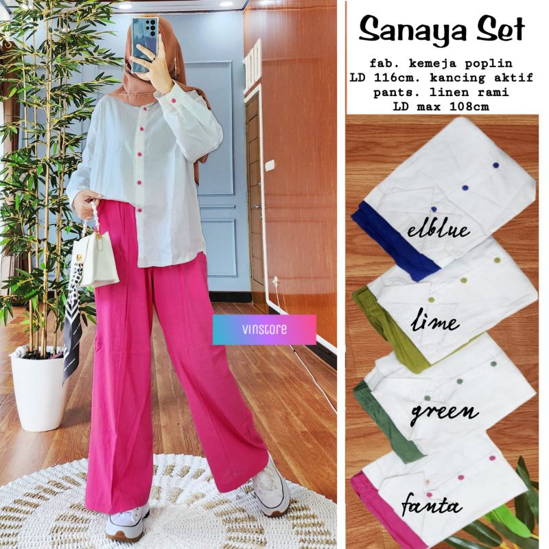 SANAYA SET WANITA SETELAN KEMEJA DAN CELANA POLOS