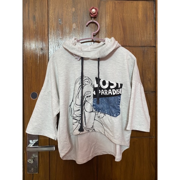 PL Crop Hoodie lengan pendek wanita