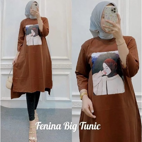 FENINA LONG TUNIK BAHAN KAOS KATUN COMBED 24s APLIKASI SABLON UKURAN M L XL XXL LD 100 - 120 CM GAMIS LONG TUNIK TERBARU ATASAN WANITA KOREAN STYLE LENGAN PANJANG DRESS CASUAL WANITA BAHAN ADEM DAPAT GAMIS SAJA ( TIDAK TERMASUK HIJAB )