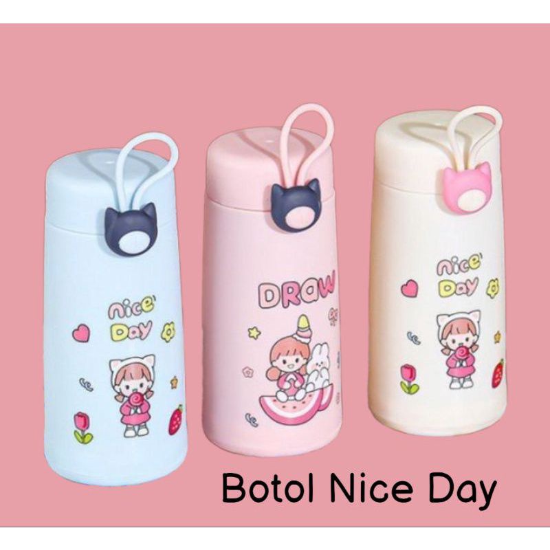 NICE DAY Botol kaca 300ml - Botol minum kaca/tempat minum