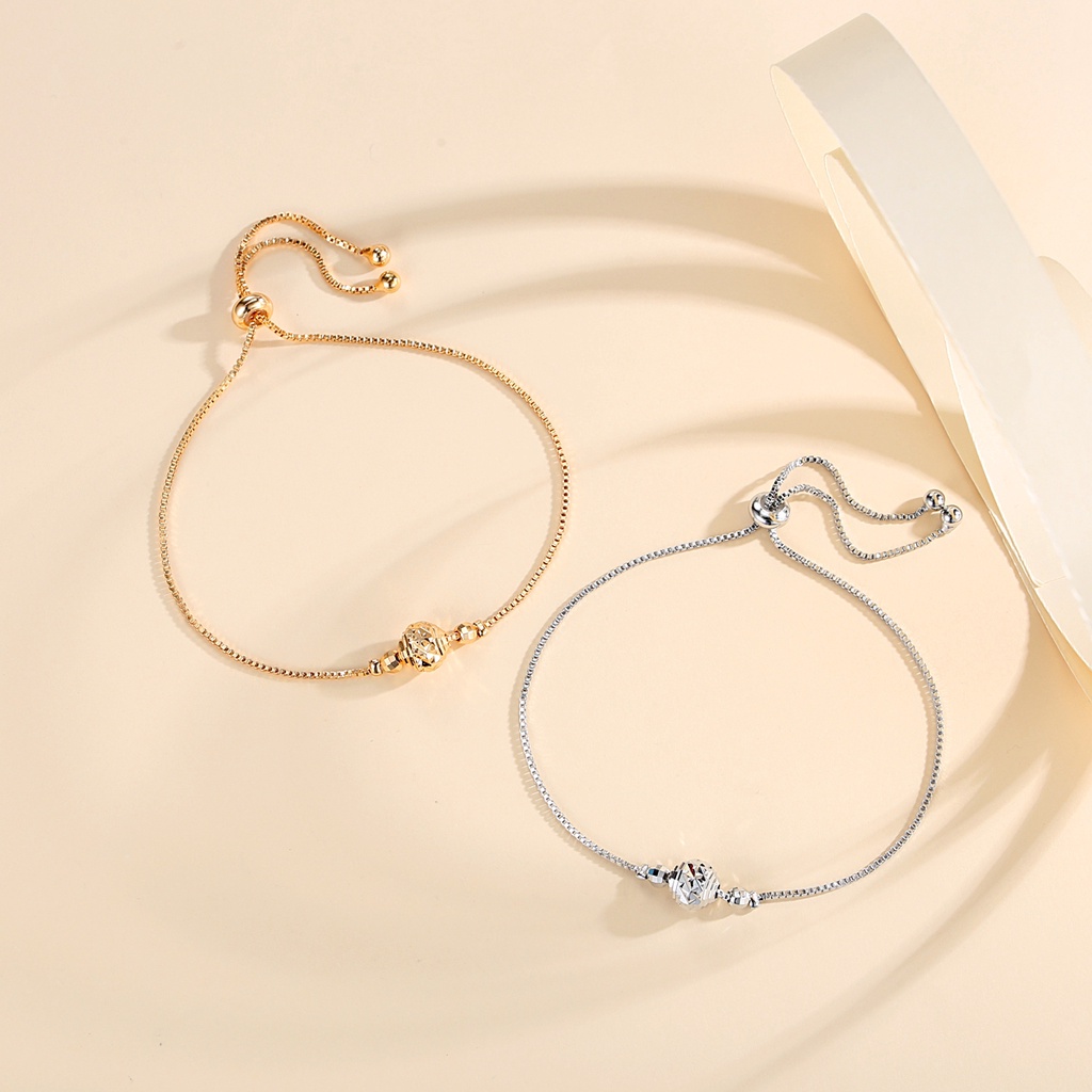 Y885 [COD✔]Gelang Serut Wanita Titanium Bola Lapis Emas/Perak Berlian Gelang Anti Karat