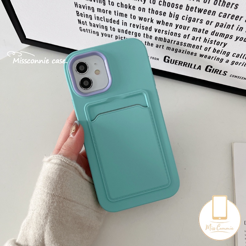 3in1 Soft Case Silikon Warna Permen Macaron Dengan Slot Kartu Untuk iPhone 6 6S 7 8 Plus 11 12 13 14 Pro MAX XR X XS MAX SE 2020