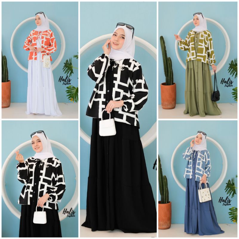 Set outer RAHMA ORI halis KARTINI KARTIKA BLEZER setelan terbaru muslim remaja wanita elegan style one set terkini motif kotak kotak