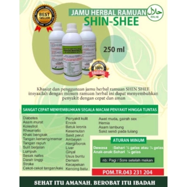 

SHIN SHEE. (250 ML) JAMU/OBAT TRADISIONAL TIONGHOA MEDISTRA TCM (100% ASLI) BERHOLOGRAM