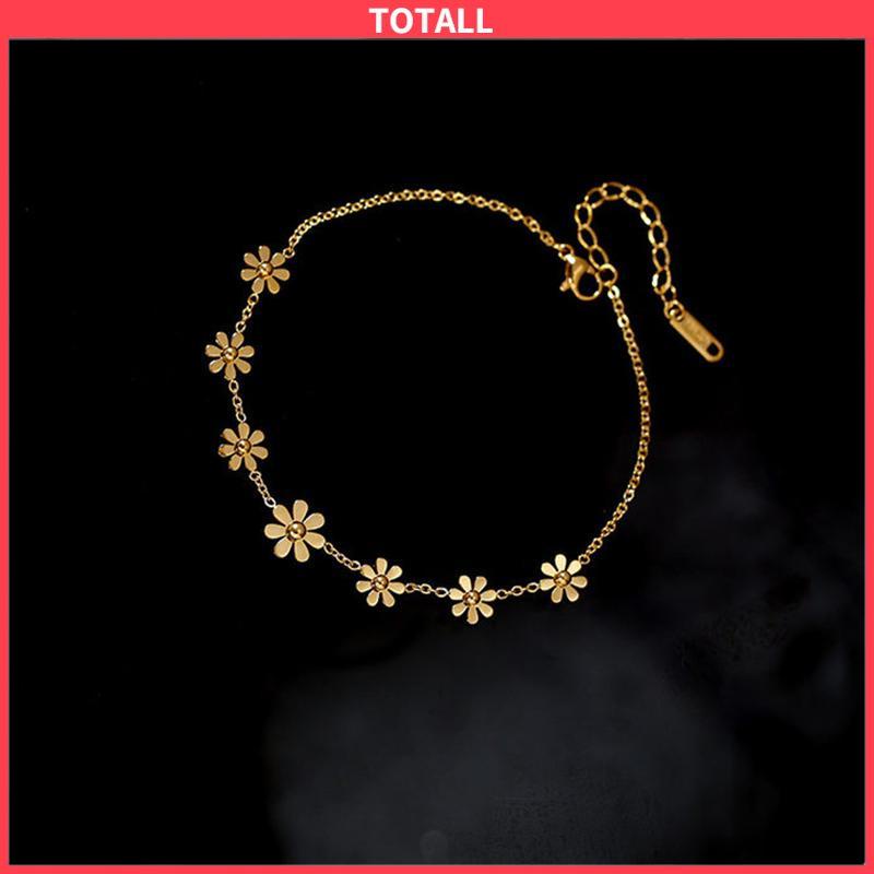 COD Gelang Kaki Titanium Anti Karat Daisy Bunga Kamelia Emas 18k Perhiasan Wanita Korea-Totall