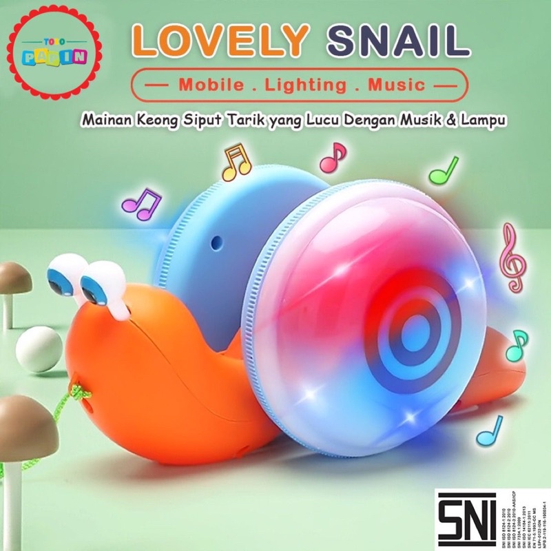 TokoPapin Mainan Siput Tarik Goyang Anak Bayi Nyala Lampu Suara Musik Snail Edukasi Lucu