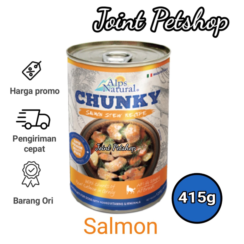 Alps Natural Chunky Rasa Salmon Makanan Kaleng Anjing 415 gram