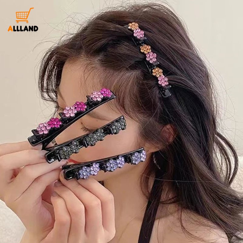 Aksesoris Jepit Rambut Model Lapis Ganda Motif Bunga Aksen Kristal Berlian Untuk Wanita