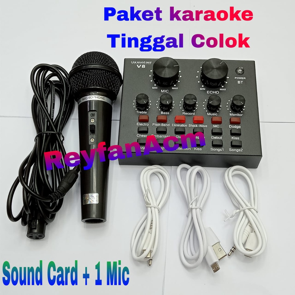 Satu Paket Sound Card V8 Live Broadcast Mixer Bluetooth Audio USB External / Soundcard Mixer Audio Karaoke HP