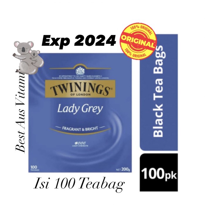 

TWININGS LADY GREY TEA BAGS 100 ORIGINAL AUSTRALIA