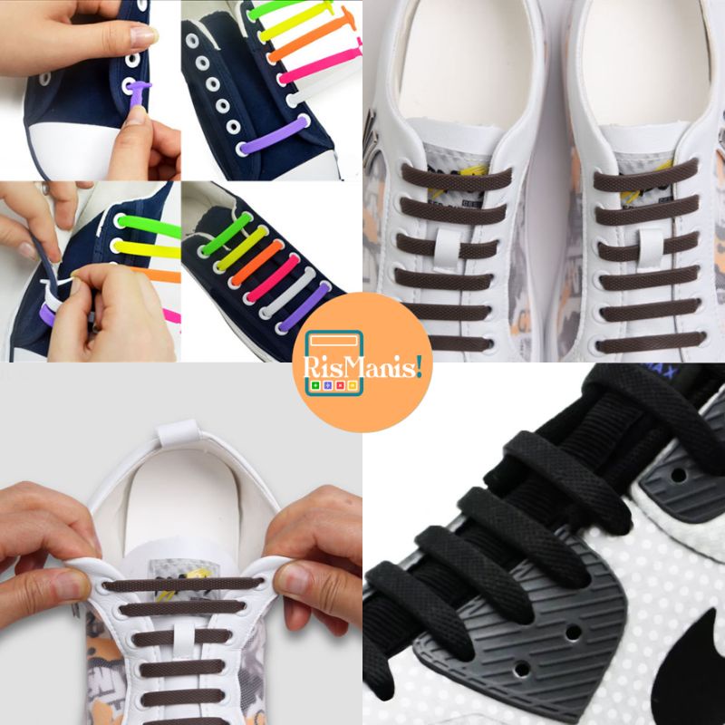 ELASTIC SILICONE SHOELACES - 1 set isi 8 pcs Tali Sepatu Silikon Elastis Karet Lentur Aksesoris Sneakers Olahraga Kets Running Shoes Aneka Warna Praktis Selop Slip-on