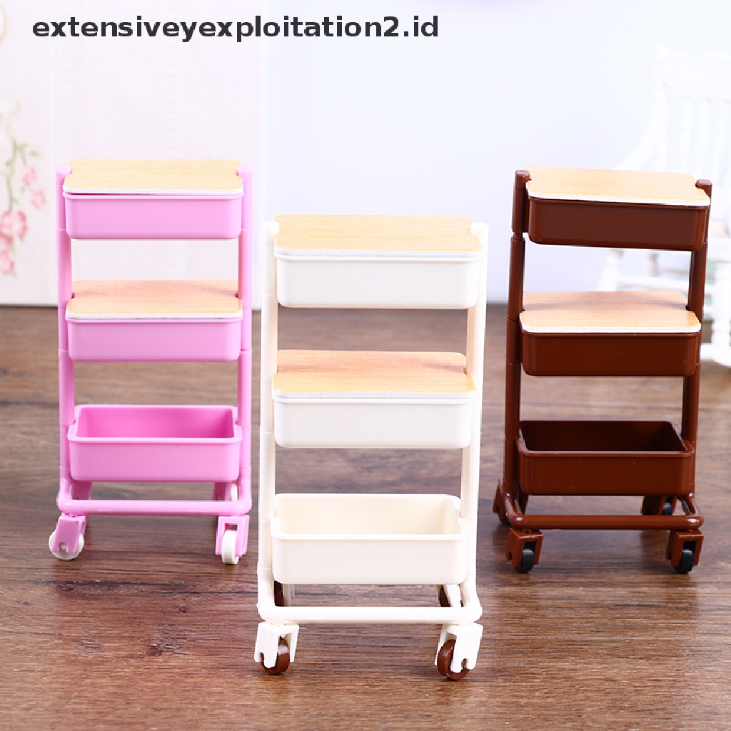 Mainan Miniatur Trolley Makan Dengan Roda Untuk Dekorasi Rumah Boneka 1: 12