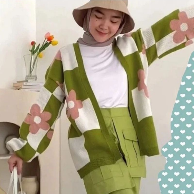 Atasan Wanita Rajut Flower Box Cardy