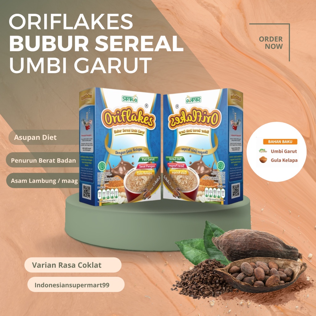 

Oriflakes Slimmy Bubur Sereal Umbi Garut Dengan Gula Kelapa Cocok Untuk Diet Penurun Berat Badan Dan Solusi Asam Lambung Rasa Coklat 350g