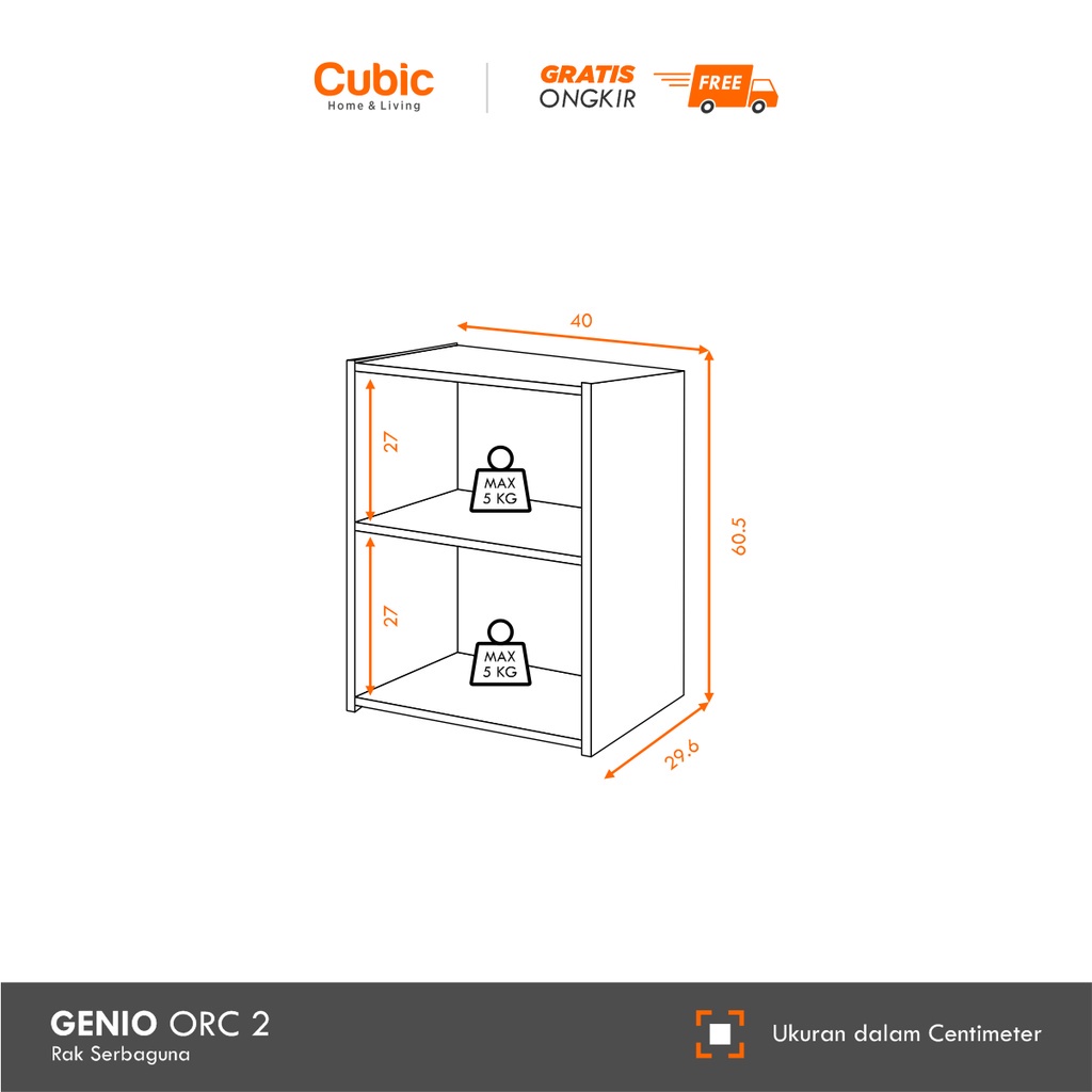 Cubic Rak 2 Susun Minimalis / Lemari Buku Serbaguna / GENIO ORC 2 - Motif Kayu