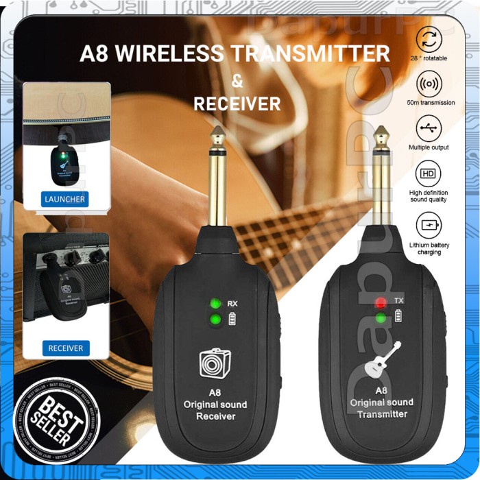A8 Gitar Transmitter Receiver UHF Wireless System