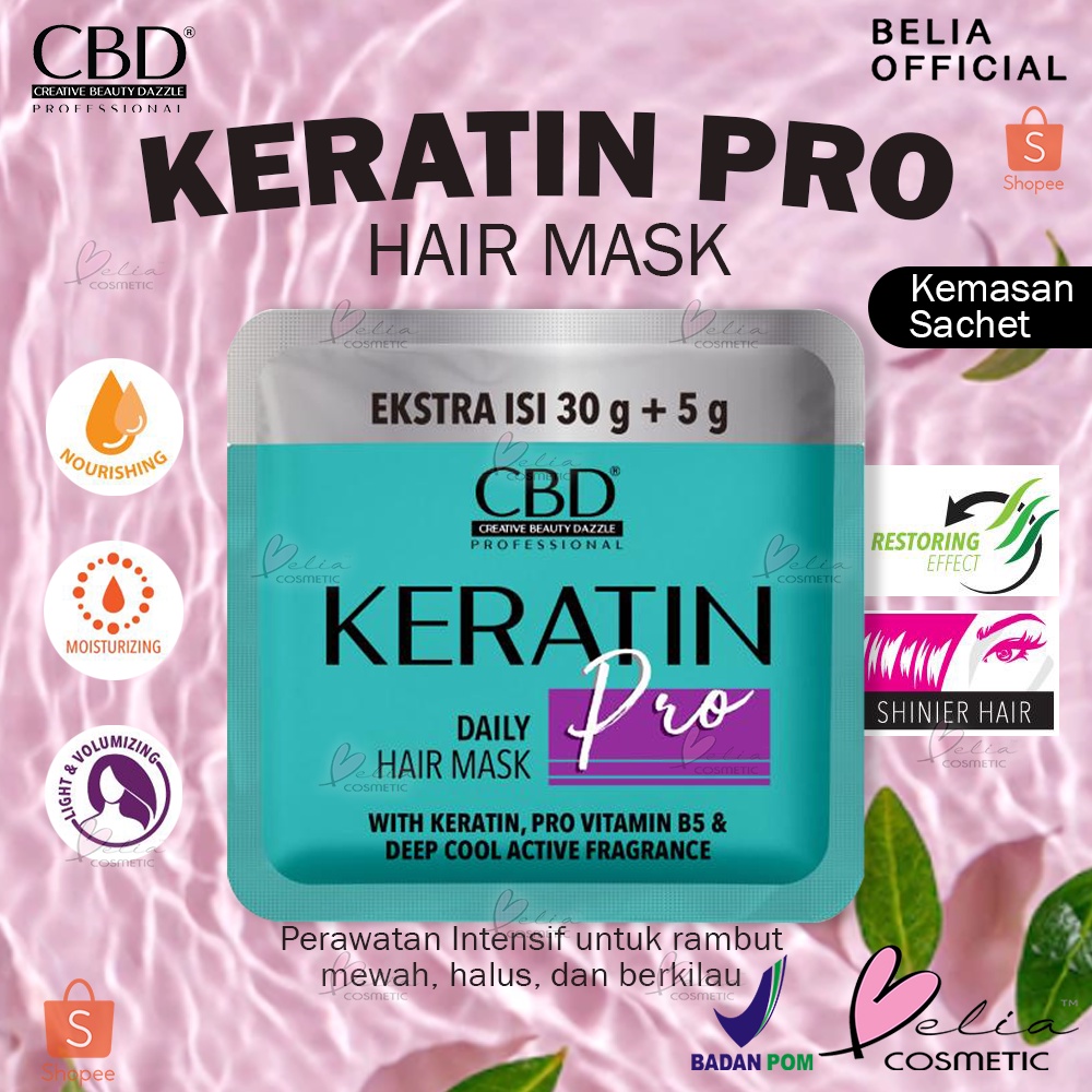 ❤ BELIA ❤ CBD Professional Hair Treatment Keratin Pro Hair Mask Sachet 30g+5g | Hair Vitamin | Sachet ECER | BPOM