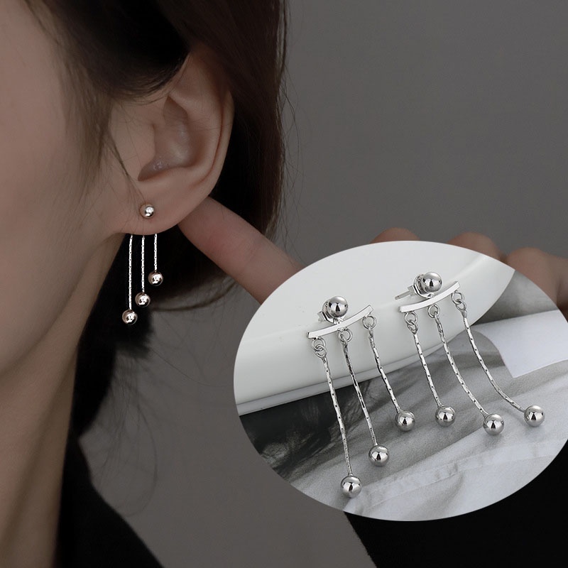 Anting Tusuk Gantung Wanita Bahan Metal Warna Silver Desain Bolarumbai Gaya Trendykeren Untuk Pesta