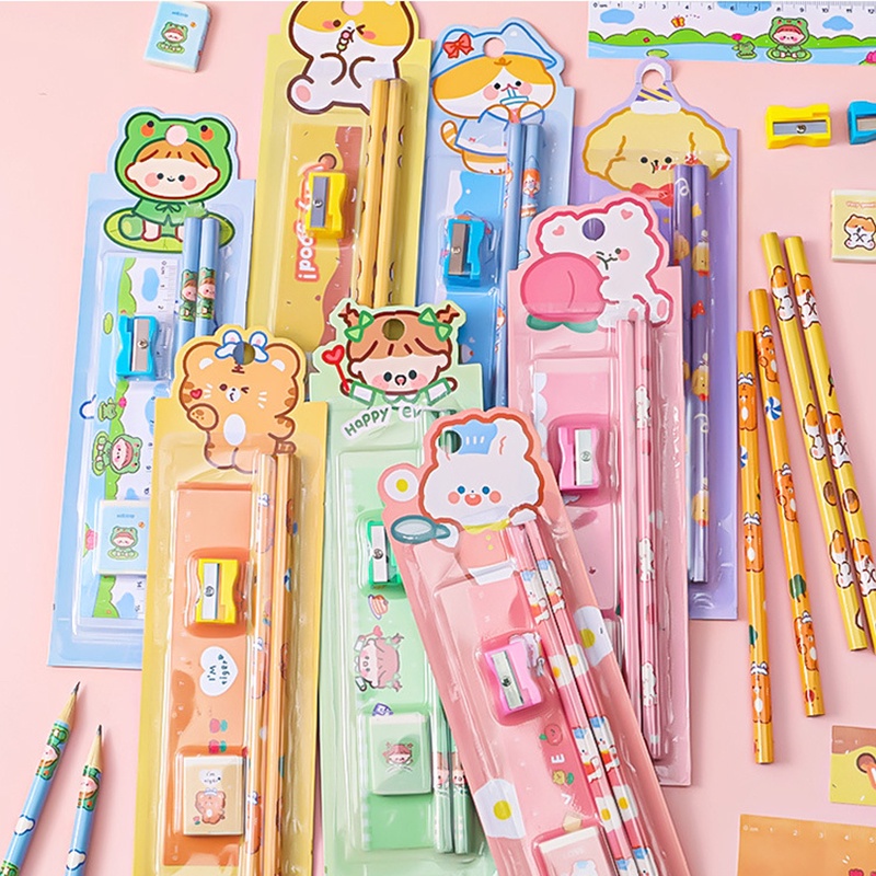 5pcs / Set Penghapus Pensil Motif Kartun Untuk Stationery Anak / Sekolah