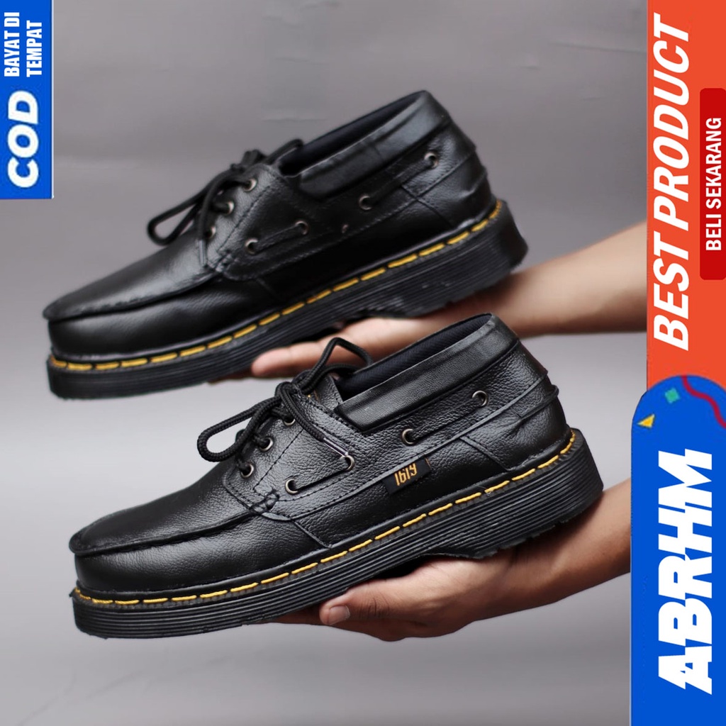 Sepatu Docmart Kulit Asli Pantofel Kerja Formal Hitam Pria Abrhm Zapato