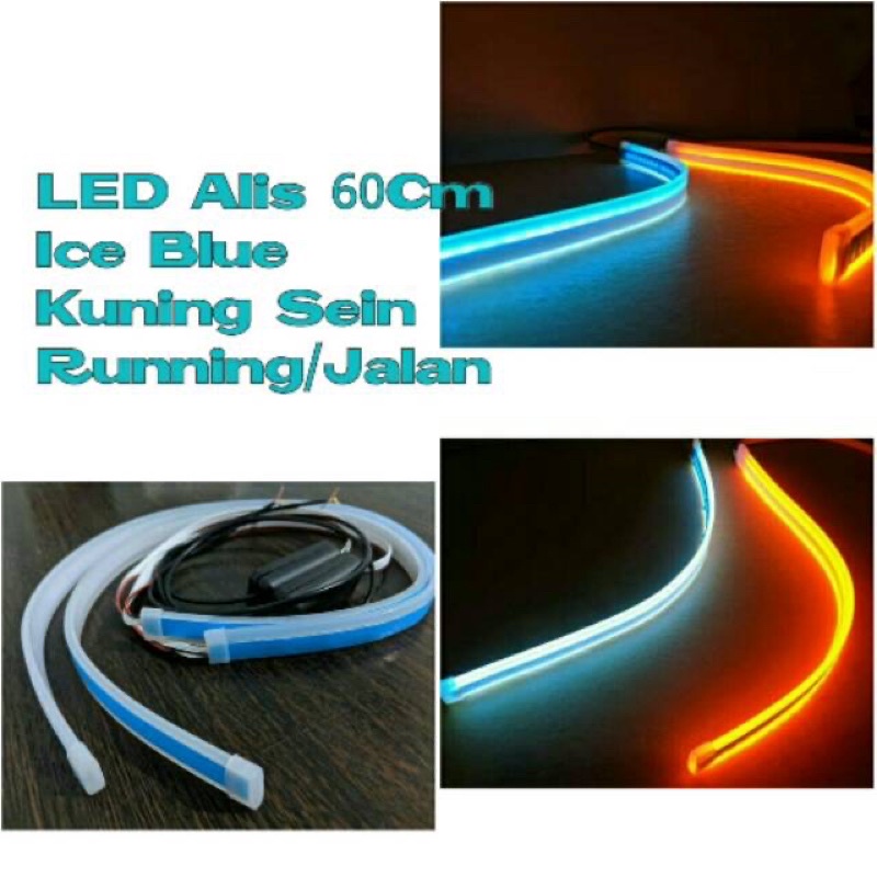 lampu Alis LED slim alis DRL fleksibel waterproof 12v 60cm 30cm 2 mode running mobil motor warna Ice blue