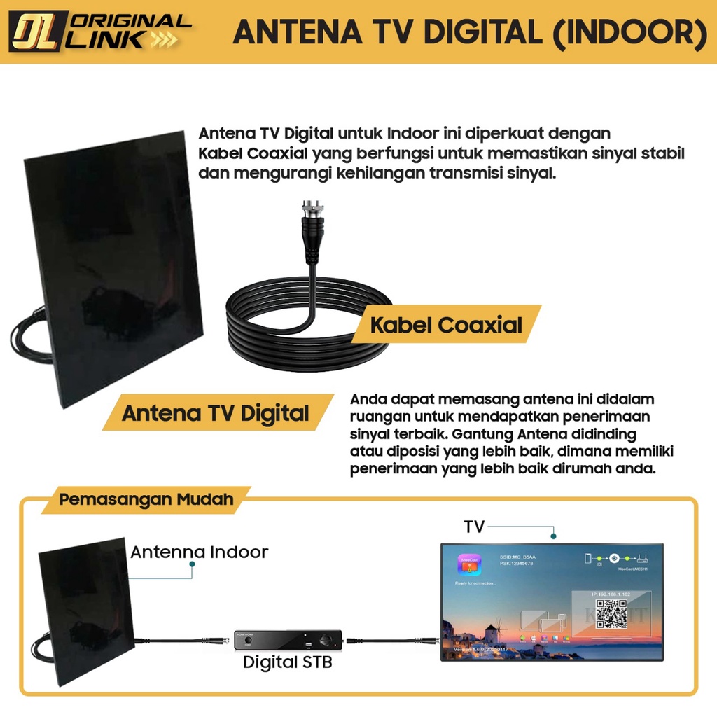 Antena TV Indoor Digital HD Super Slim HDTV Antena Dalam