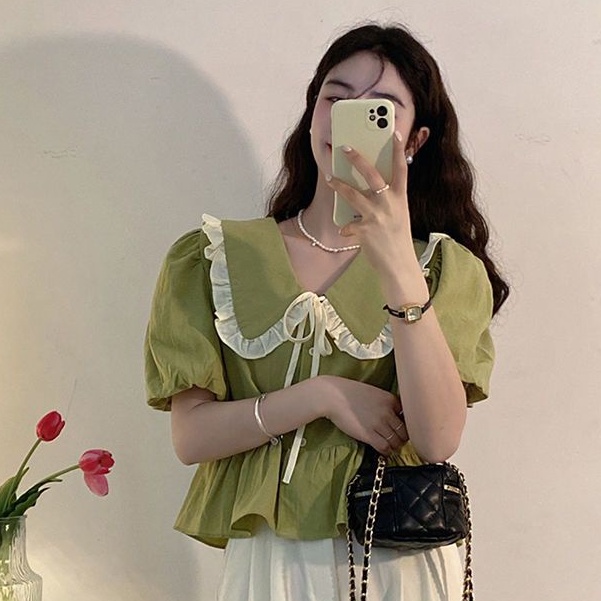 Baju Atasan Wanita Kekinian Korean Style Lucu Casual Lengan Pendek Top