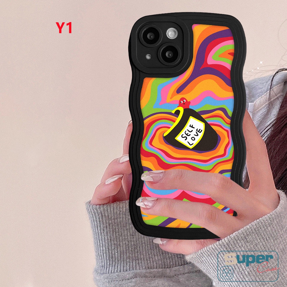 Case Untuk Realme C55 C35 C25 C15 5 5i 5s 6i C12 C21Y C25Y C11 C20 C25s C11 2021 C20A C1 C3 Casetify Cat Air Label Love Self Colorful Rainbow Wavy Edge Shockproof Soft TPU Cover