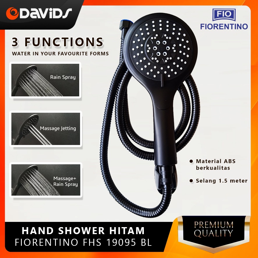 Hand Shower Kamar Mandi Hitam Satu Set Kepala Sower Bulat Black19095BL