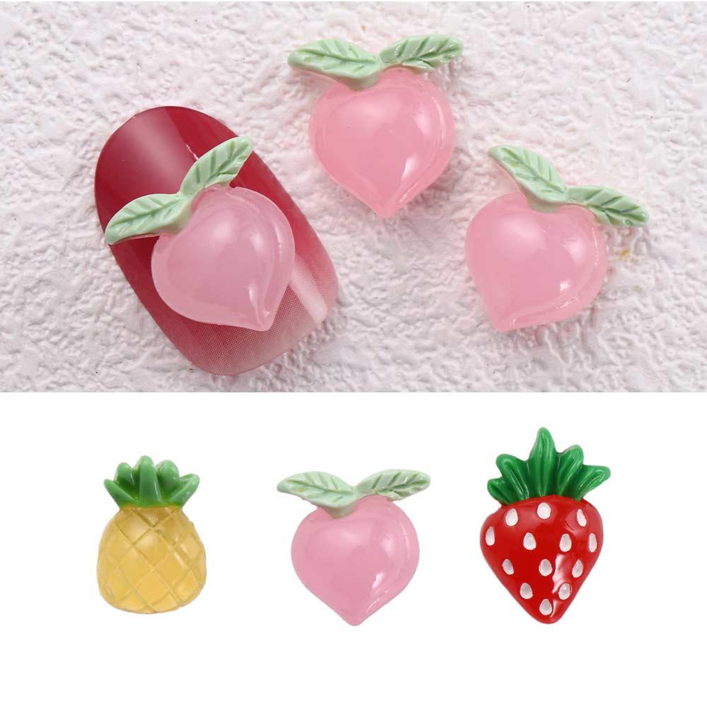 AUGUSTINA Pesona Buah Kuku Agustina Resin Kawaii Strawberry Peach Nanas Manicuring Gems Hiasan Kuku