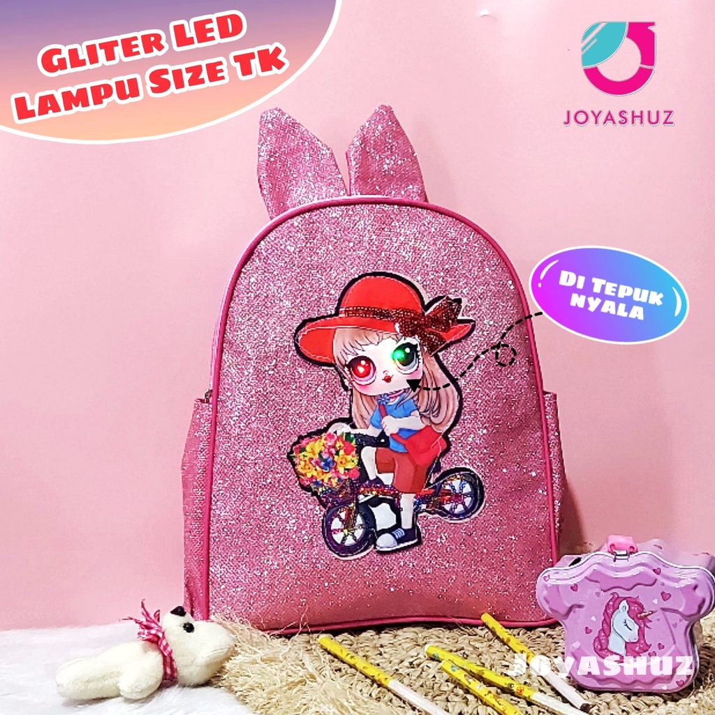 Ransel Anak Sekolah Perempuan LED - Tas LOL Gliter Anak Perempuan Berbonus  - Ransel Lol Anak - Tas Anak TK -  Ransel Nyala -  Tas Sekolah Anak Perempuan Lol Gliter Gratis Bonus - LOL Gliter Telinga  - Tas Anak Karakter Lucu - Joyashuz
