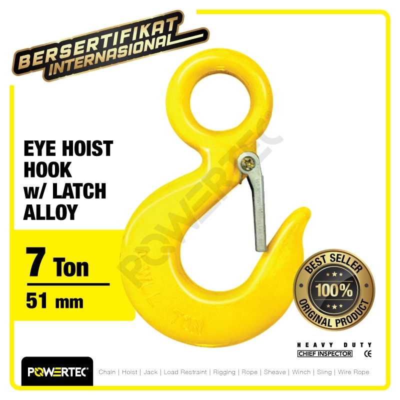 POWERTEC Eye Hoist Hook with Latch Alloy 7 Ton