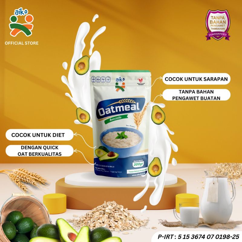 

AIKO Sereal Quick Oatmeal Tanpa Bahan Pengawet Rasa Pisang Stroberi Cokelat Avocado 200gr 200 gr