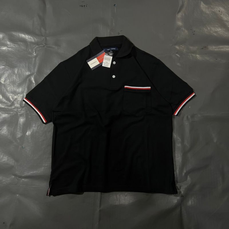 KAOS POLO TOMY HILFIGER BLACK FULL TAG LABEL CASUAL HYPE FASHION PRIA