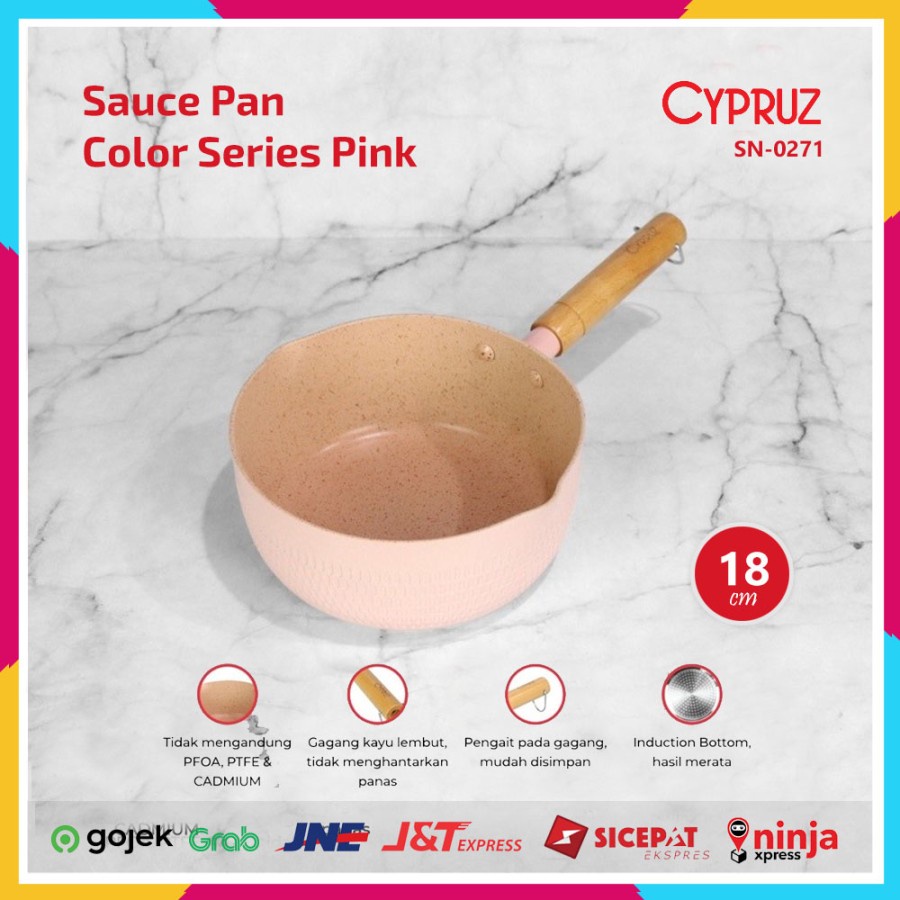 Cypruz SN-0271 Sauce Pan 18cm Color Series Pink Panci Induksi