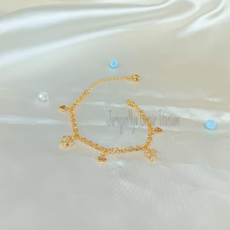 GELANG ANAK TITANIUM RANTAI NORI PERMATA ZICRON MEWAH ANTI KARAT&amp;ANTI LUNTUR