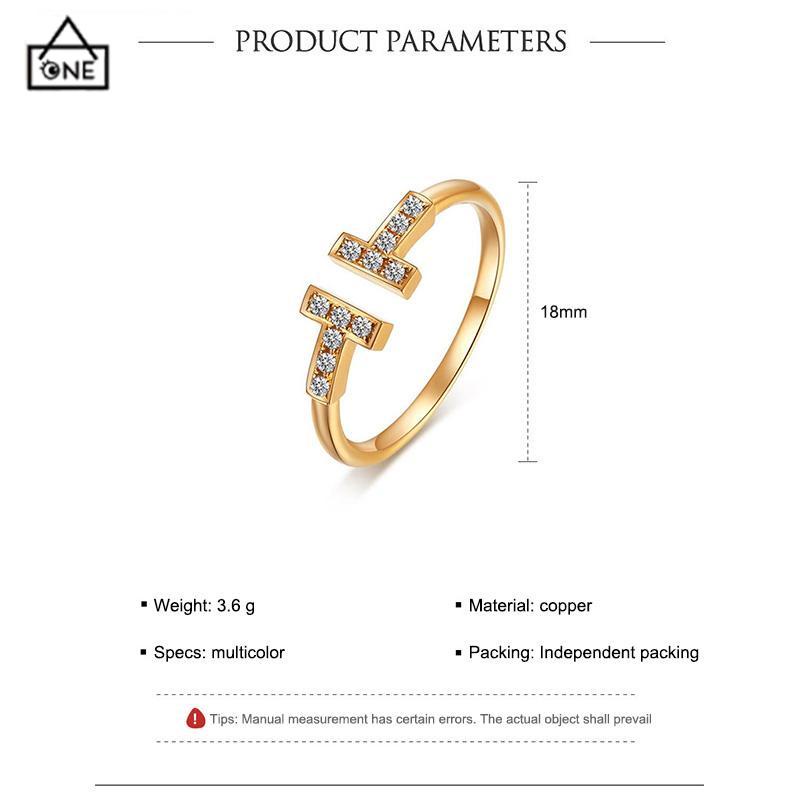 COD❤️Cincin Berlian Penuh T Ganda Trendi Cincin Berlian Berlapis Emas Wanita-A.one