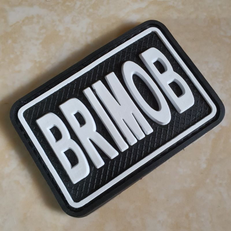 patch rubber logo tulisan brimob putih / polri / police / polisi / tempelan emblem karet velcro