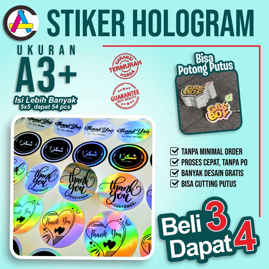 

(Beli 3 dapat 4) Stiker Hologram A3 plus Cutting / Stiker Hologram Custom / Stiker Hologram Nama / Stiker Hologram Kata kata / Stiker Hologram BTS / Stiker Hologram Brand Murah