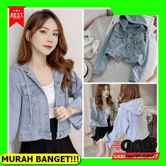 Jaket Jeans Cewek Kekinian Oversize Hits Jacket Jins Crop Jumbo M Ek51 Hopylovy - Jaket Jeans Overs 