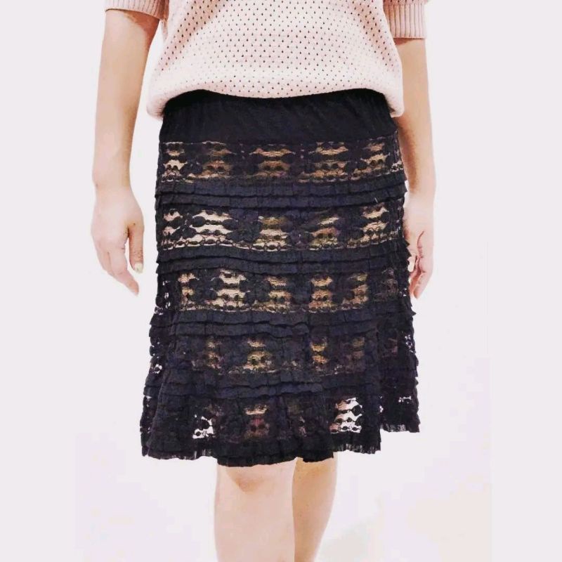 SALE Up To 50%..(LLS-2209) STUDIO M Lacey Skirt - Black ~ORI>> Furing Cream
