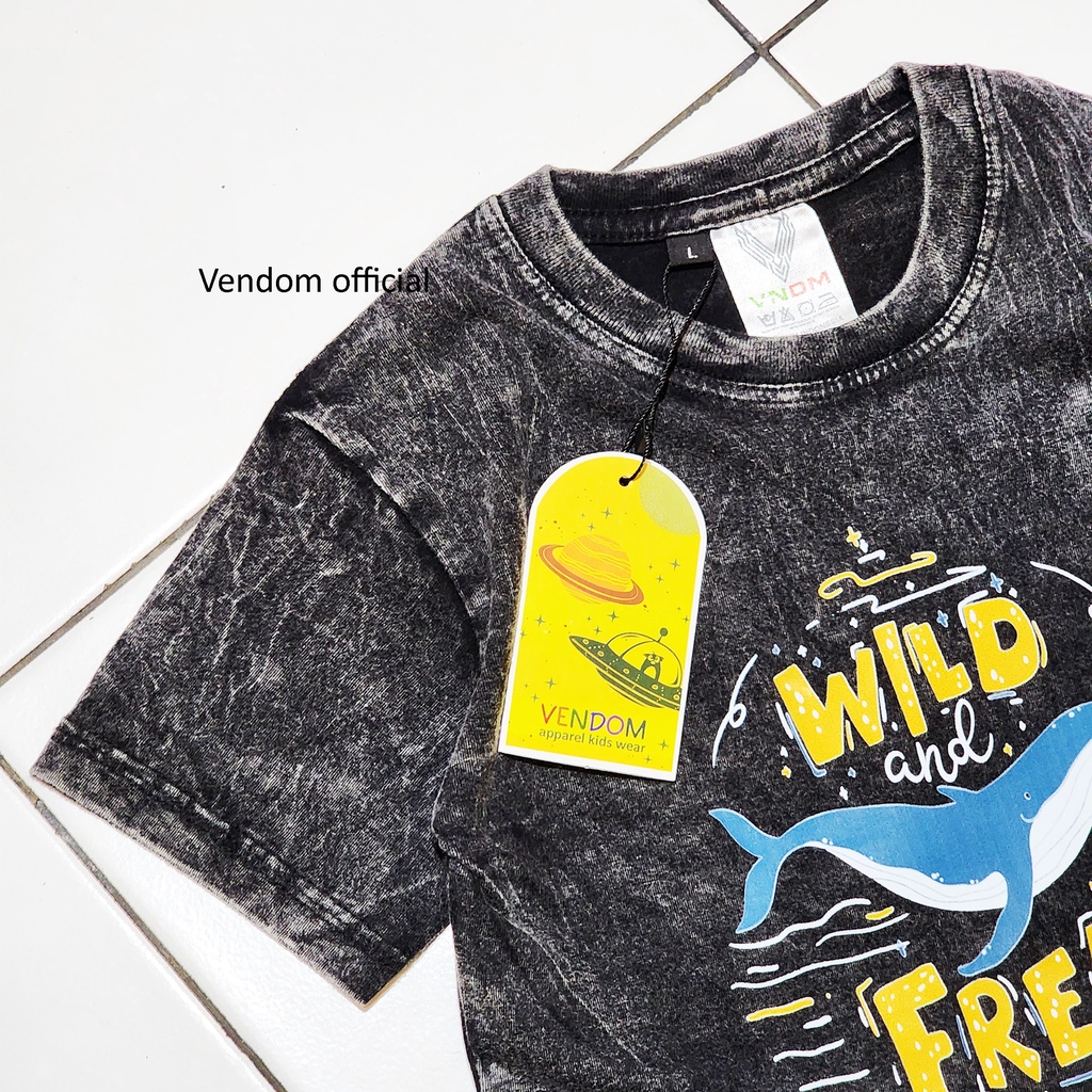 Vendom Kids Baju Kaos Anak Washet Laki Laki / Perempuan Unisex Umur 1-12 Tahun Bahan Cotton 30S