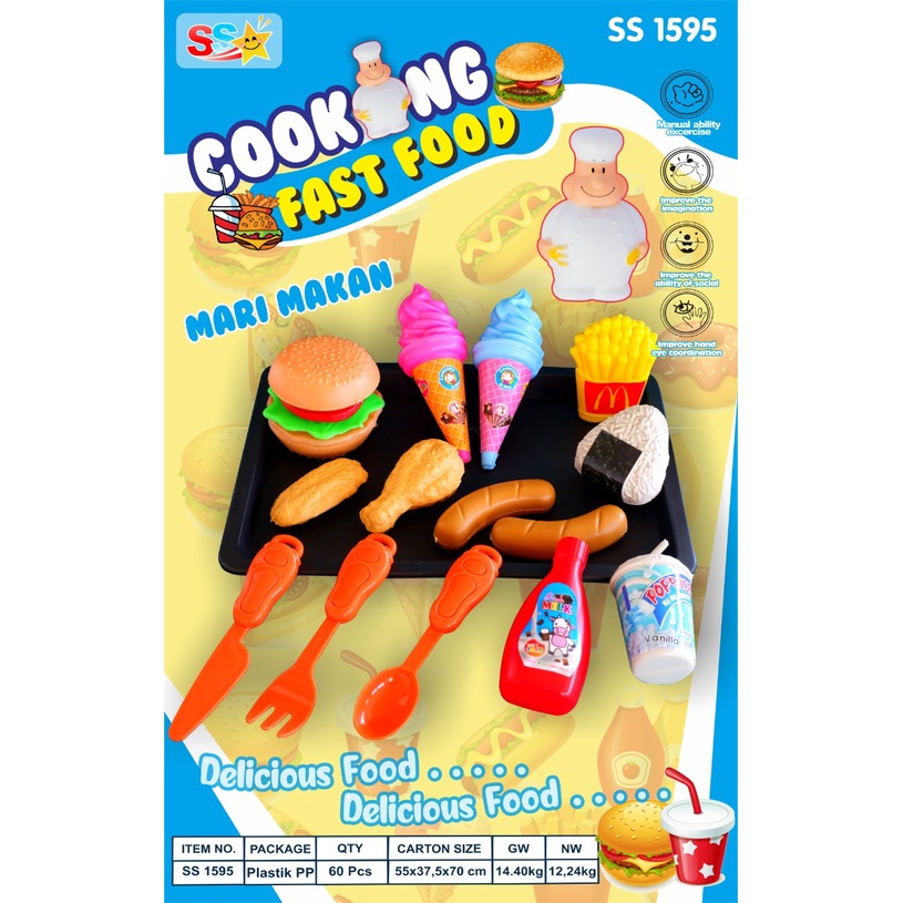 SS 1595 Mainan anak Cooking Fast Food delicious food / mainan nampan set burger mari makan