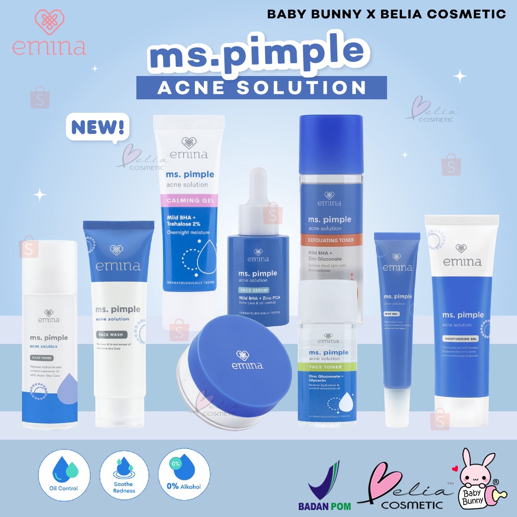 ❤ BELIA ❤ EMINA Ms Pimple Acne Solution Series Sebum Fighter | Face Wash Toner Moisturizing Gel Spot