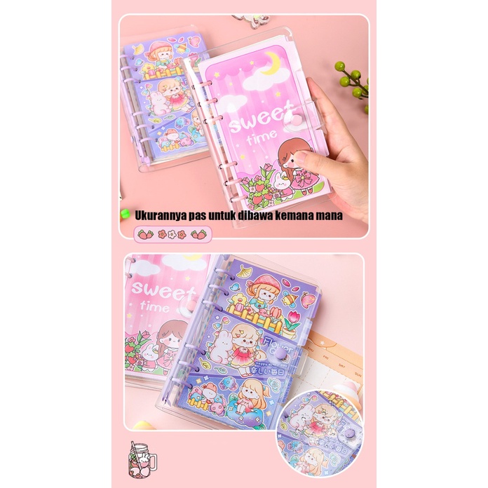 BUKU DIARY BINDER JOURNAL PLANNER ANAK TRANSPARAN BUKU CATATAN HARIAN ANAK SEKOLAH MOTIF KARTUN LUCU LOOSE LEAF NOTEBOOK MEMO BISA DILEPAS GAYA JEPANG DAN KOREA