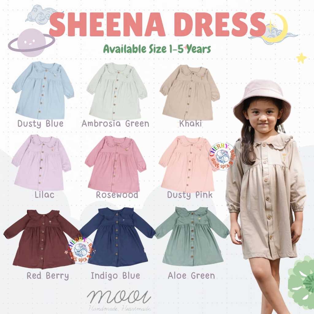 Mooi Sheena Dress Anak Lengan Panjang Muslim Friendly Bordir Bunga Fashion Anak Perempuan 1-5 TAHUN CBKS