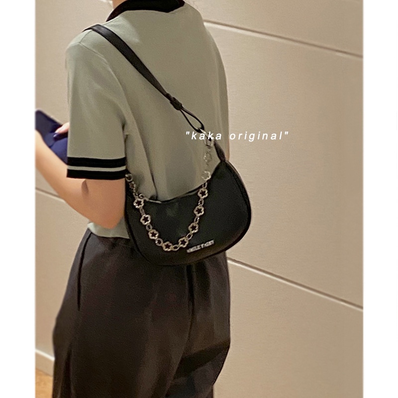 Suhao Niche Tas Tangan Wanita Musim Panas 2021 Baru Trendi Fashion Rantai Ketiak Tas Bulan Sabit Tas All-Match In Messenger Bag