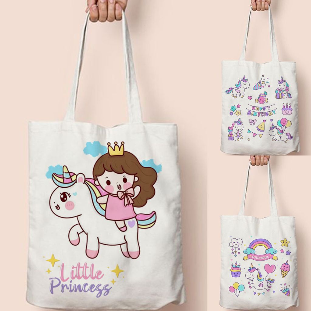 Totebag Tote Bag Princess Unicorn Lucu Tas Belajar Les Buku Sekolah Anak Goodie Bag Ultah Ulang Tahun Souvenir