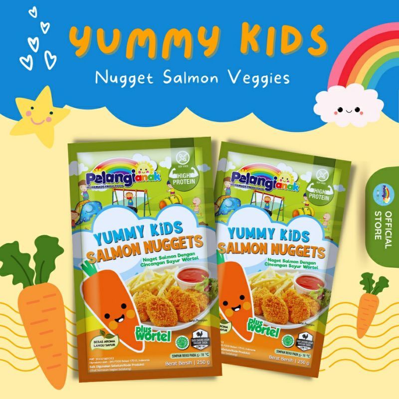 

Yummy Kids Salmon nugget Wortel 250gram pelangi anak non msg non pengawet